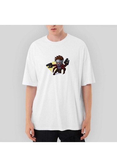 Galaksinin Koruyucuları Peter Quill Cartoon Oversize Beyaz Tişört Beyaz