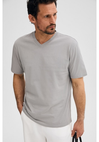 Grimelange Almerı Erkek %100 Pamuk Yumuşak Kumaşlı V Yakalı Gri T-shirt
