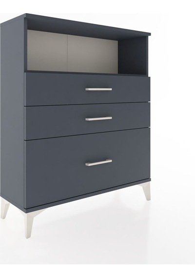 Arges Şifonyer Tek Raflı 3 Çekmeceli 88x30x106 Antrasit-antrasit Antrasit