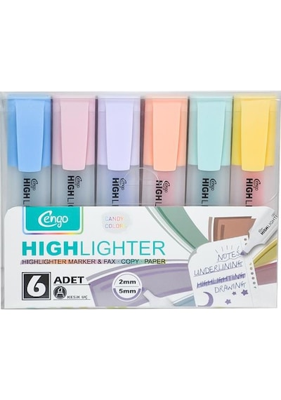 Cengo 6lı Fosforlu Kalem Candy Renkler Cgo801 Çok Renkli