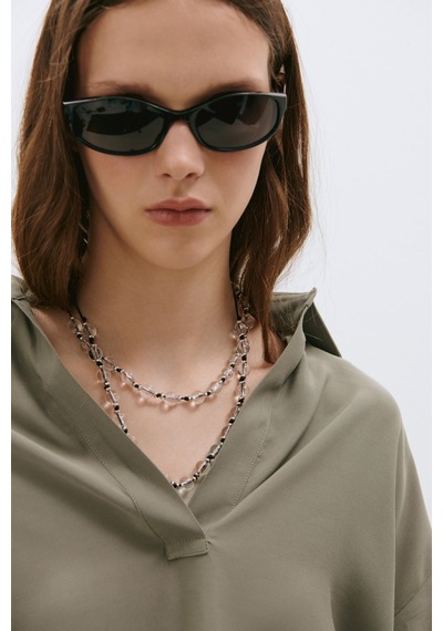 Suud Collection Haki Alessa Polo Yaka Tensel Bluz