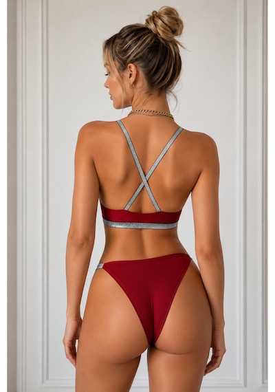 Pijamask Kadın Bordo İnce Askılı Üçgen Bralet String Külot İç Giyim Takımı Kırmızı