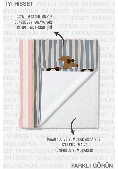 Çizgili Akdeniz Temalı Estetik Plaj Havlusu - İtalyan Yazı Marine Patchwork Mikrofiber Havlu Dalgın İncisi
