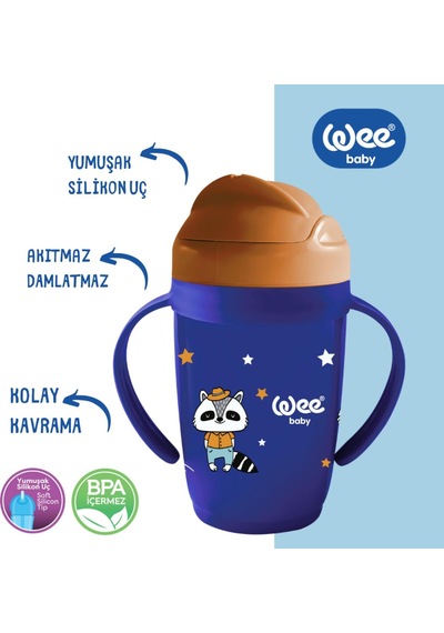 Wee Baby Friends Pipetli Bardak 265 Ml - Lacivert Açık Kahverengi
