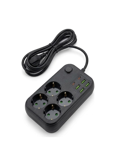 Çoklu Priz Uzatma Kablosu 4 Soket + 4 Usb + 2 Type-c Termal Akım Korumalı, Isıya Dayanıklı, Çocuk Korumalı G Standart