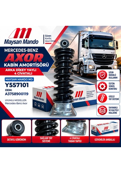 Mercedes Axor Arka Kabin Amortisörü Dikey Yaylı 4 Cıvatalı Maysan Y557101 A3758900119