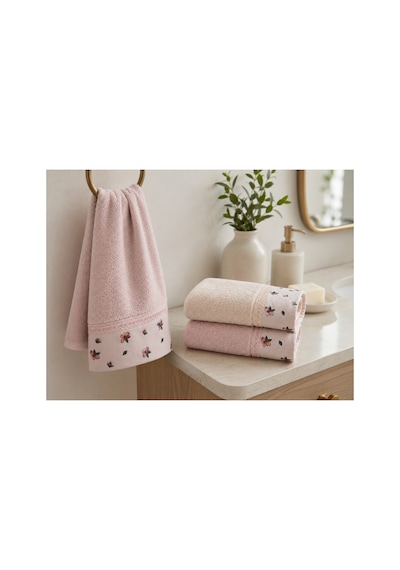 Çiçek Desenli 3 Lü El Yüz Havlusu Seti 50 90 Cm - Blushblossom Çok Renkli