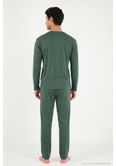 Buratti Minimal Baskılı Pamuklu Uzun Kollu Pijama Takımı Erkek Pijama Takımı 6575005 Yeşil