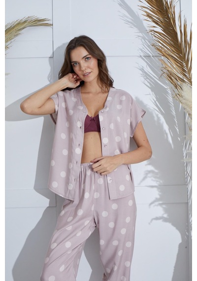 Sevim Kadın Kısa Kol Önden Düğmeli Pudra Pijama Takım C1t2n951 001