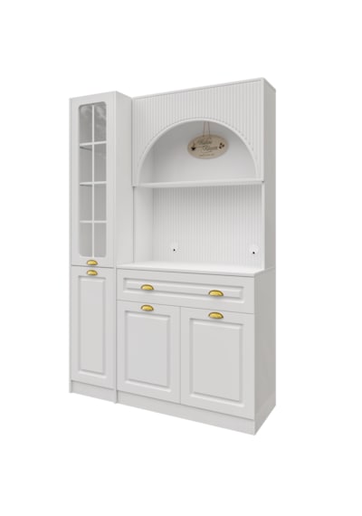 Guneystore Armoni Gold Midi Kahve Köşesi Sol Vitrinli Komple Mdf Beyaz