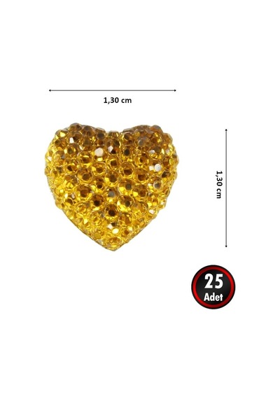 Polyester Kalp Fiyonk, 1,3 Cm - 25 Adet - Altın 1+