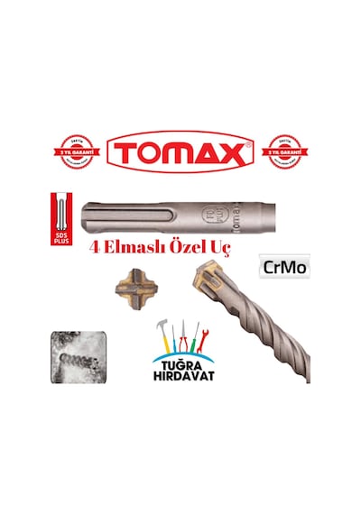 Tomax Sds Plus 16x210 Mm 4 Elmaslı Beton Ve Duvar Delme Matkap Ucu Crmo