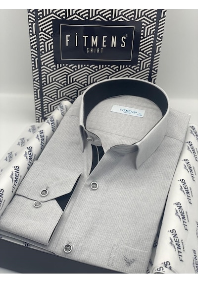 Klasik Uzun Kol Keten Cotton Hediye Kutulu Erkek Gömlek Fs-001261 - Açık Gri-2518