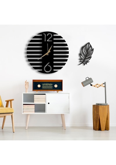 50X50 Dekoratif Duvar Saati + Ahşap Tablo 35 Cm (487867094) Siyah