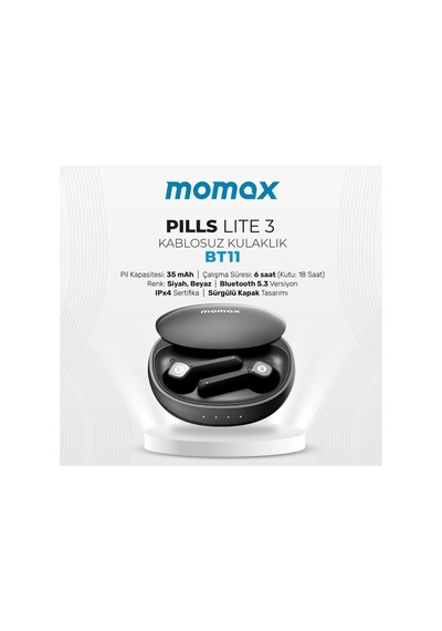 Momax Pills Lite 3 Bt11 Bluetooth 5.3 Stereo Kablosuz Kulaklık Siyah