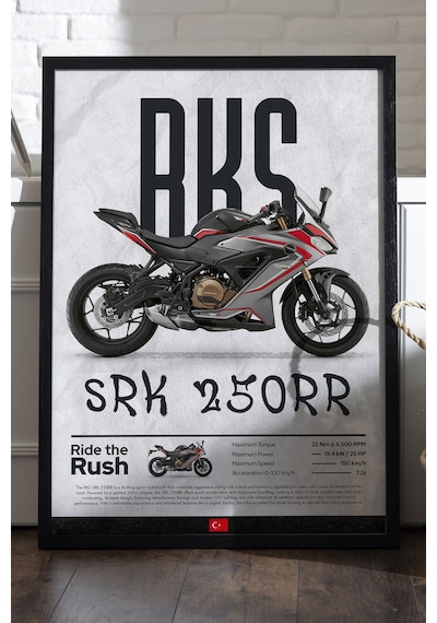 Rks Srk 250rr Siyah Ahşap Çerçeveli Poster, Dekoratif Motosiklet Duvar Tablosu