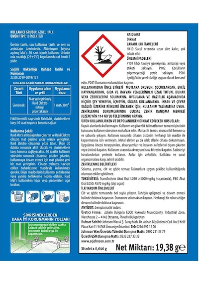 Raid Elektro Mat Kokusuz Tablet, 30'lu Sivrisineklere Karşı