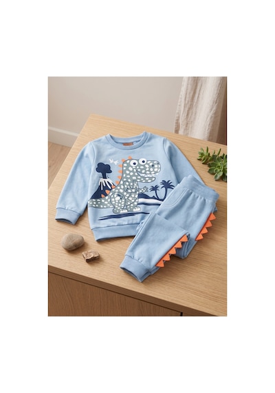 Deniva Kids Erkek Çocuk Pamuklu Dinozor Baskılı Ve 3d Sırt Detaylı 2'li Sweatshirt Eşofman Alt Üst Takım MAvi Deniva Kids Erkek Çocuk Pamuklu Dinozor Baskılı Ve 3d Sırt Detaylı 2'li Sweatshirt Eşofman Alt Üst Takım MAvi