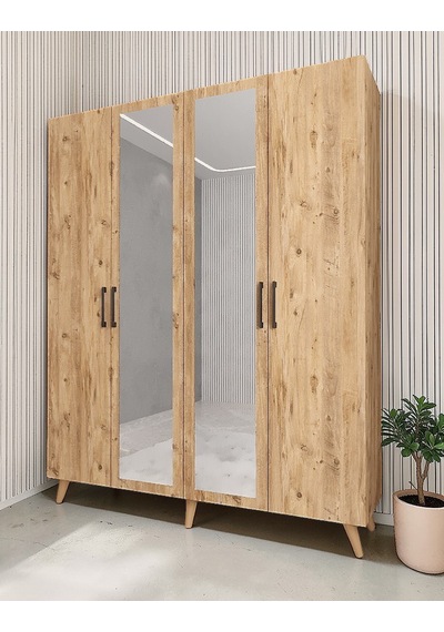 Alara Tamamı Mdf Aynalı Portmanto Vestiyer Ayakkabılık Çam 160 Cm - M2