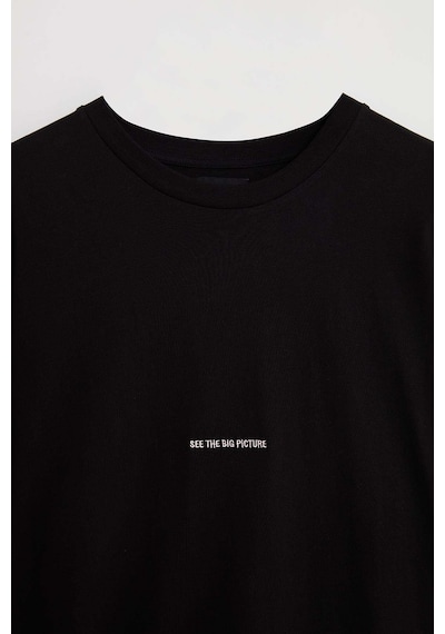 Grimelange Rıver Erkek Nakış Işlemeli Oversize %100 Organik Pamuk Örme Siyah T-shirt