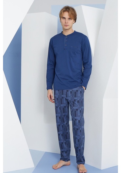 Kly Erkek Uzun Kol Midi Yaka İndigo Pijama Takımı C9t2n5o6 001