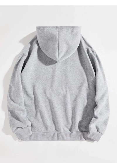 New Jersey Sweatshirt - Gri Baskılı Oversize Kapüşonlu Gri