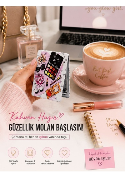 Taşınabilir Katlanabilir Taşlı Desenli Makyaj Malzemeleri Tasarım Çift Taraflı Makyaj Ve Cep Aynası Çok Renkli