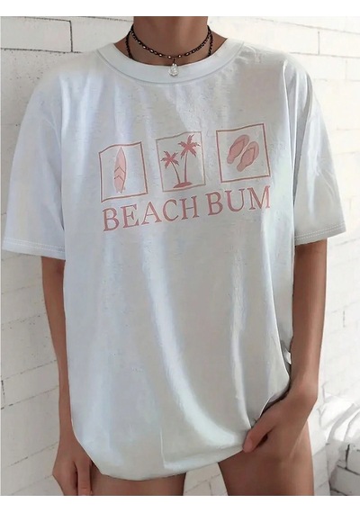 Flood Of Style Kadın Beyaz Beach Bum Baskılı Oversize