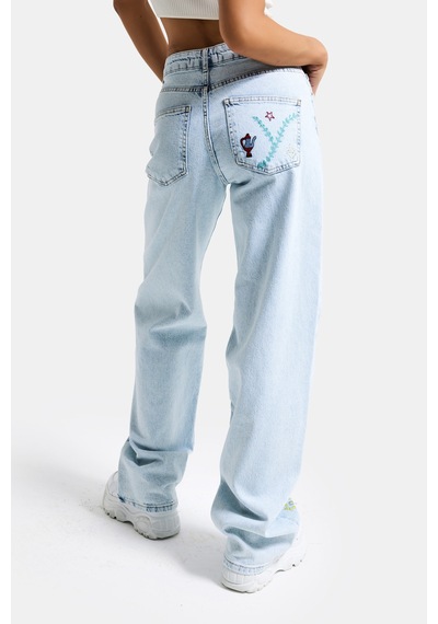 Itsbasic Kadın Ice 3s6-100 Straight Fit Özel Figür Nakışlı Tasarım Denim Jean Buz Mavi