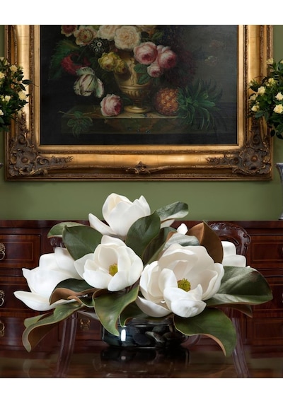 Yapay Çiçek Lüx Manolya Gerçek Dokulu Letex Eva Magnolia Gelin Çiçeği 40cm Beyaz
