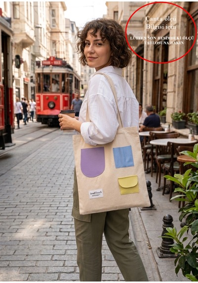 Smalltouch Kadın Kanvas Cırt Kapamalı Deri Garnili Omuz Çantası Ekru