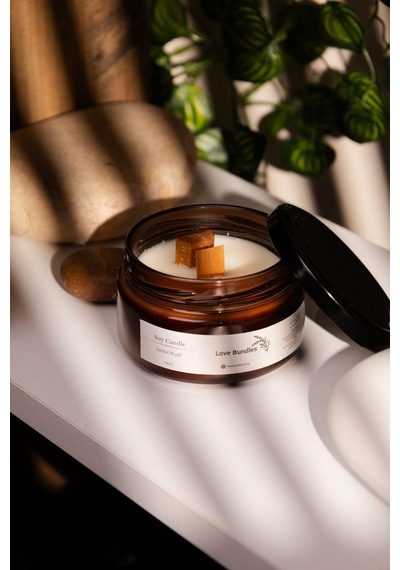 El Yapımı Sandal Ağacı Kokulu %100 Soya Wax Mumu 230ml-3181