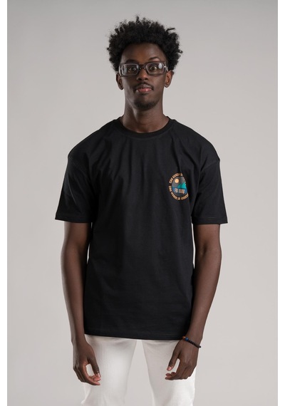 Fbı Yarım Oversize Hafif Bol Kesim Arkası Baskılı Pamuklu T-shirt Siyah