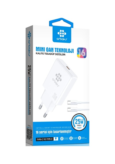 Mini Gan Teknoloji 25w Type-c To Type-c Hızlı Şarj Cihazı Arbaks Arb-015t