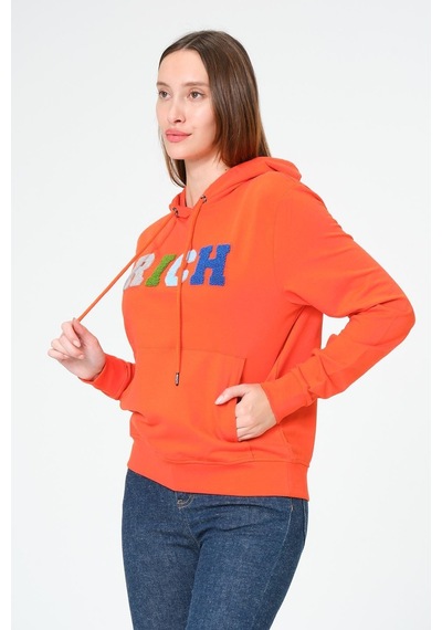 Kadın Kapüşonlu Süzüne Baskılı Sweatshirt Çok Renkli
