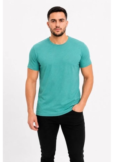 Defymoda Erkek Basic Tişört Bisiklet Yaka Kısa Kol Günlük Yazlık Slim Fit T-shirt - Su Yeşili