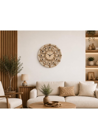 50 Cm Makrome Detaylı Dekoratif Duvar Saati Atlantik Çam Mdf Modern Salon Saati Diğer