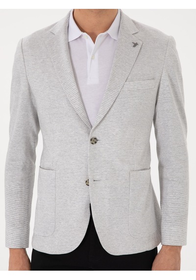 Cacharel Gri Slim Fit Keten Karışımlı Kaz Ayağı Ceket Cacharel Gri Slim Fit Keten Karışımlı Kaz Ayağı Ceket