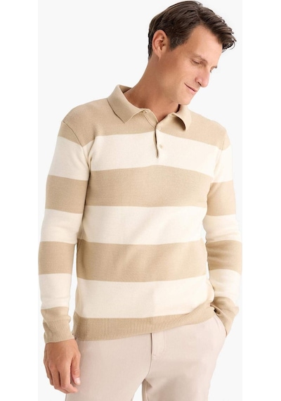 DeFacto Standart Fit Normal Kesim Çizgili Polo Yaka Triko Kazak Y4194AZ24WNBG295