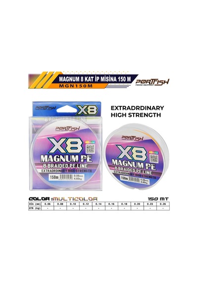 Portfish Magnum 8 Kat İp Misina 150 Mt Multi Color 0,08