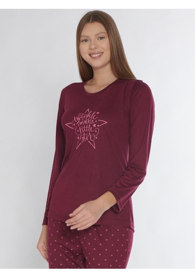 Uzun Kol Pijama Takımı Viskon Alperi 790-85 Bordo