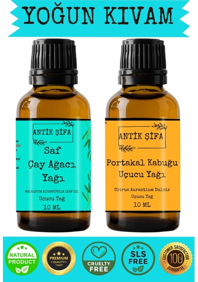 %100 Saf Çay Ağacı Uçucu Yağı Ve Portakal Uçucu Yağı - 10ml + 10ml 20 ML
