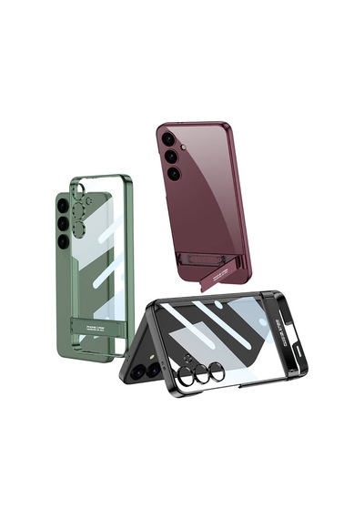 Galaxy S24 Kılıf Uzaklarda Arama Kamera Korumalı Şeffaf Dikey Standlı Ays Kılıf Siyah