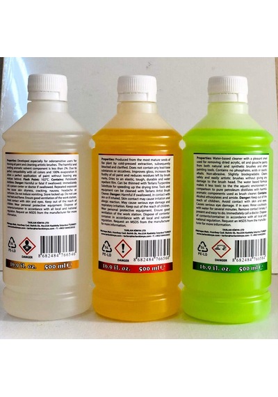 Terlans Yağlı Boya Seti Yardımcı Malzemeler 3x500ml Kokusuz Terebentin - Keten Yağı - Boya Fırça Temizleyici