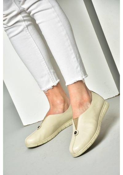 Fox Shoes P555081203 Bej Hakiki Deri Comfort Ortopedik Taban Kadın Ayakkabı Bej
