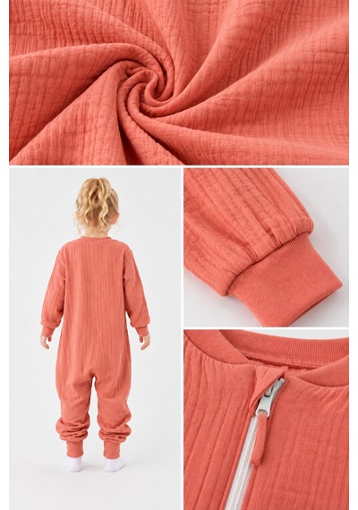 Babyhola Çocuk Uyku Tulumu Dört Mevsim 1-8 Yaş Unisex Uzun Kollu 1 Tog %100 Pamuk Müslin 2706 Somon