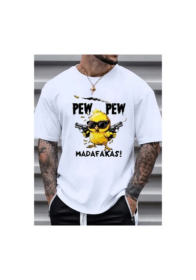 Caddemia Yaz  Rahat Gevşek Kesim Artı Karikatür Kuş Baskı Spor Rahat Yuvarlak Bo Beyaz 2XL