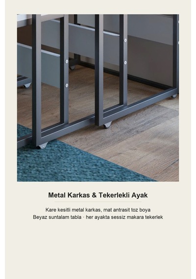Vela 3'lü Zigon Sehpa Metal Karkas, İç İçe Geçen Sehpa Seti Beyaz