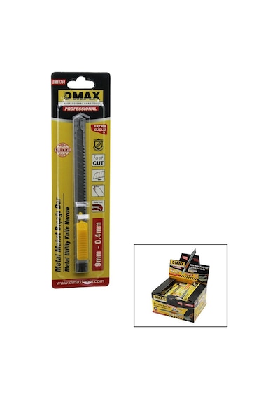 Dmax Dmx-4744 Falçata Maket Bıçak Dar 9mm X 0.4mm 3x Keskinlik Metal Gövde Kemer Askı Kancalı Cep