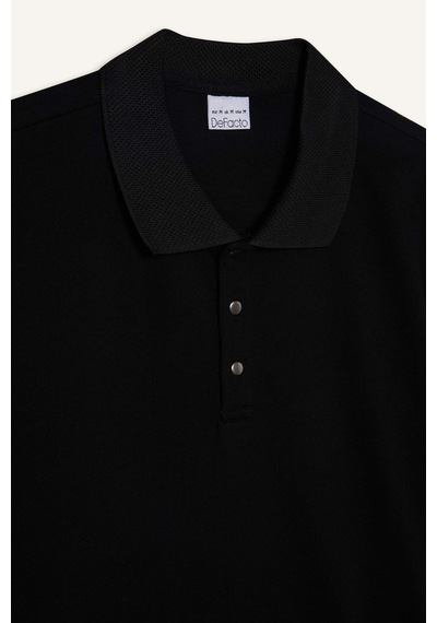 DeFacto Slim Fit Dar Kesim Polo Yaka Kısa Kollu Dokulu Basic Düz Siyah Tişört T5259AZ25SMBK81